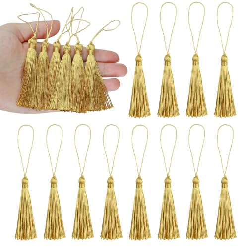 BEL AVENIR 20pcs 5" Silky Floss Carft Tassel Keychain Tassel-Gold - color: Gold, size: 20pcs