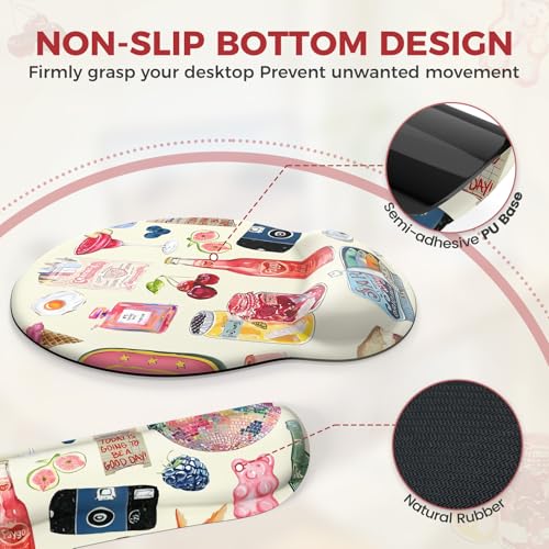 iCasso Desk Pad Mat, Large Mouse Pad and Keyboard Wrist Rest Set - color: Watercolor Stickers