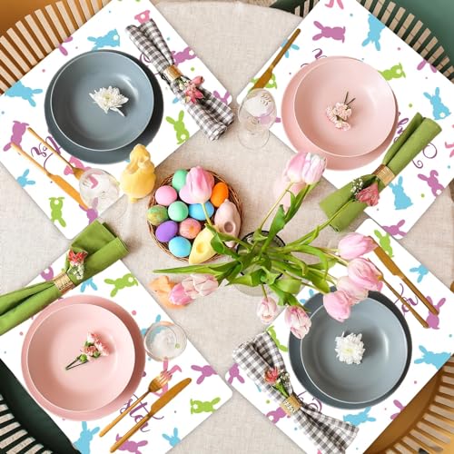 Easter Placemats Set of 6 Rabbit Eggs Plastic Table Mat 17×13×0.04in - style: Easter Bunny