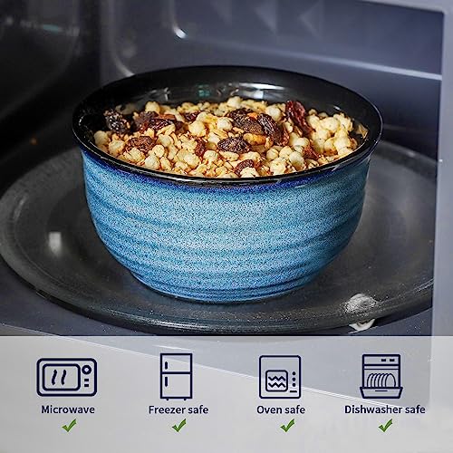 Hasense Cereal Bowl Set of 6, 20 Ounces Ceramic Soup Bowls Set for Kitchen, Suit for Cereal Soup Rice Pasta Salad Oatmeal, Microwave and Dishwasher Safe(Blue) - color: Blue, size: 20 Ounce