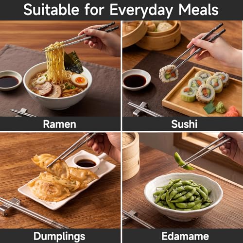 JEETEE Metal Chopsticks, 2 Pairs Stainless Steel with Holder - color: Gray