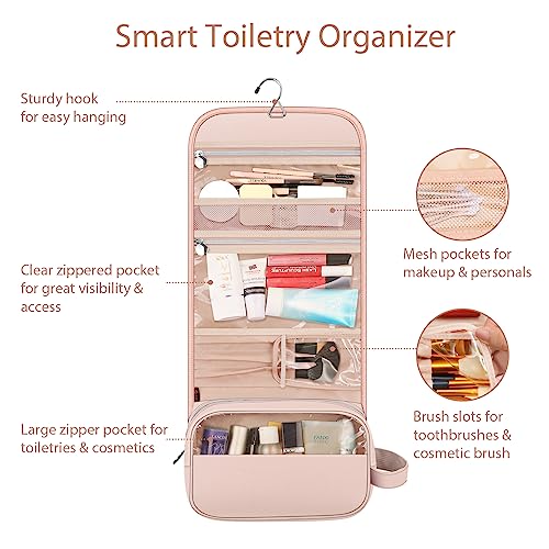 FINTIE Hanging Toiletry Bag Portable Travel Cosmetic Makeup Organizer - color: Pink