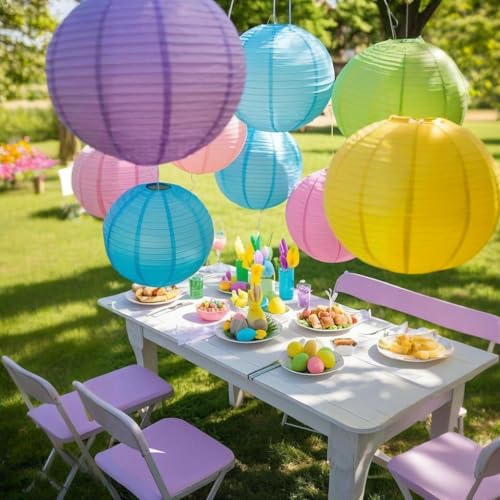 Paper Lanterns Decorative 15pcs Pastel Colorful Theme Party Decorations for Birthday Party Baby Shower Graduation Anniversary Blue Pink Green Purple Yellow Room Hanging Decor - color: Hot Pink,blue, Green,purple,yellow