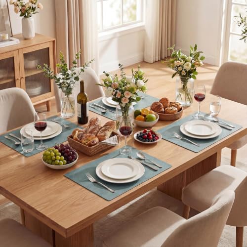 Artoid Mode Blue Faux Leather Placemats Set of 4 - color: Blue, size: 12" x 18", Rectangular Set of 4