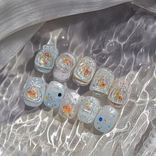 5D Embossed Under The Sea Stickers for Nail Art Jelly Fish Self-Adhesive Nail Art Decals for Women Nail Supplies Art Design Stickers (to4879) - style: to4879