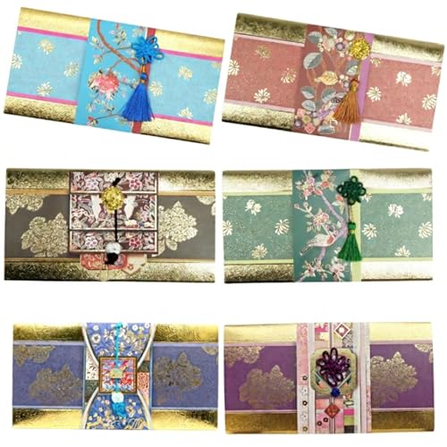 Premium Hanbok Money Envelopes & Cards - Golden Traditional 6 Pack
