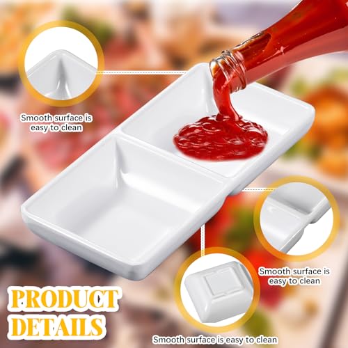 Gejoy 12 Pcs Dual Dipping Sauce Bowls Soy Sauce Dish Bowls, White - color: White