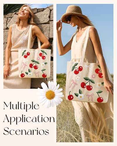 Miss Adola Embroidery Canvas Tote Bag with Pocket & Buckle - color: Cherry
