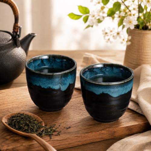 Ceramic Japanese Tea Cups, 5 oz Tea Cup, Asian Teacup, Teacups, Set of 2 (Nebula Blue, 2 pcs) - color: Nebula Blue, size: 2 pcs