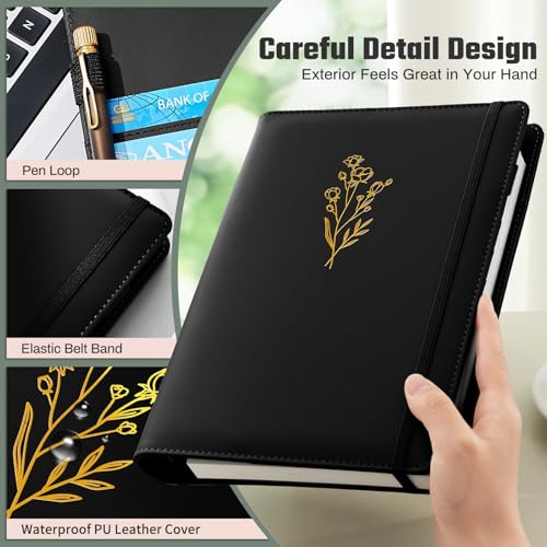 Ovesmusl PU Leather Aesthetic A5 Binder 6 Ring Binder Journal Cover - color: Black, size: A5