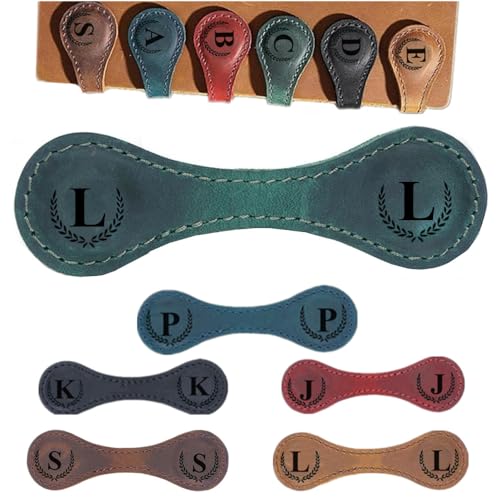 Personalized Magnetic Leather Initial Bookmark, 26 Letters Customized Multi-Functional for Women, Teachers, Book Lovers (L, Green) - color: Green, size: L
