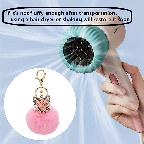 Faux Rabbit Fur Pom Pom Keychain with Fox Head - color: Pink2