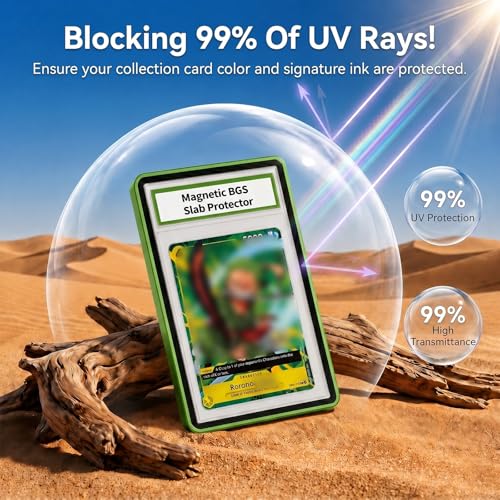 Magnetic BGS Slab Protector with Foldable Kickstand - UV Protection Tempered Glass & Aluminum Metal Bumper for 35PT Beckett Graded Cards, 9-Point Secure Lock Display Guard & Clear View (Green) - color: Green, size: BGS Card Case