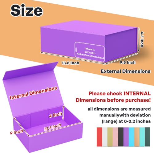 RYDDOY Purple Gift Box, 13.8x9.5x4.3'' Large Gift Boxes with Lids - color: Purple, size: 13.8 x 9.5 x 4.3 Inch