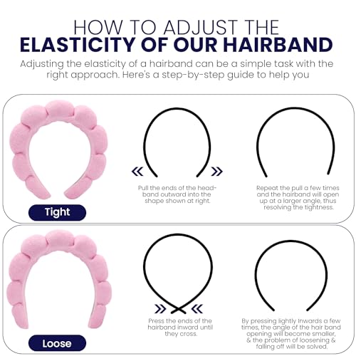 10 Pack Spa Headband and Wristband for Washing Face, Makeup and Skincare. Puffy Terry Cloth, Non Slip Get Ready Hairband for Women, Teens, Girls. Cute Hair Accessories. (Pink) - color: Pink