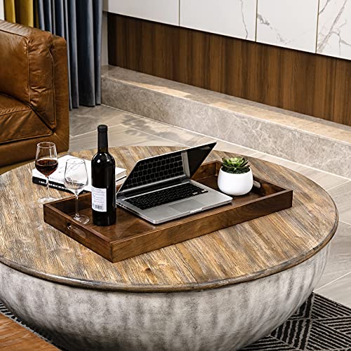 28"x15" XL Handmade Black Walnut Wood Ottoman Tray with Handle - size: 28" x 15" x 2.4"