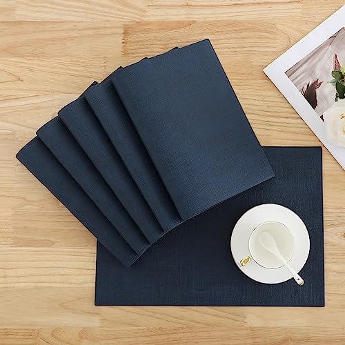 Homaxy PU Faux Leather Placemats for Dining Table, Set of 6, Navy Blue - color: Navy Blue