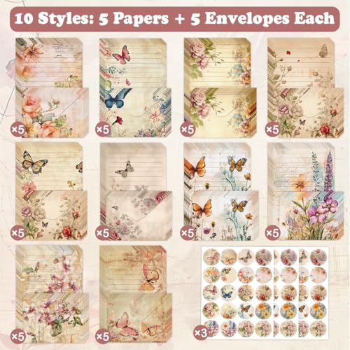 FUNCLASS 160 Pcs Vintage Butterfly Stationery Set Letter and Envelopes - color: Vintage Butterfly