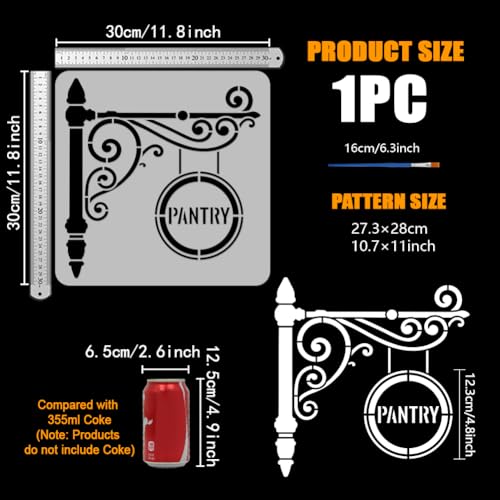 FINGERINSPIRE Pantry Stencil with Paint Brush 11.8x11.8inch Reusable Kitchen Sign Drawing Template Decorative Pantry Sign Pattern Stencil for Painting on Wall Wood Home Kitchen Restaurant Decoration - style: Pantry Sign