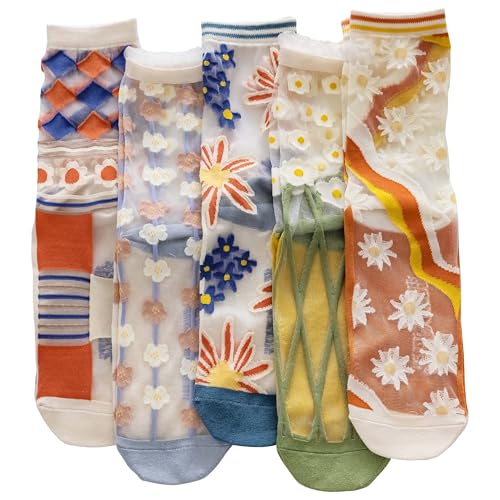 5 Pairs Womens Sheer Socks See Through Transparent Socks for Women Size 6-9 - color: 6
