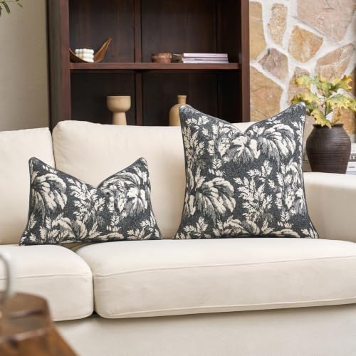 Alerfa Dark Grey Neutral Floral Pillow Cover 18 x 18 Inch, Vintage Square Couch Fall Throw Pillow Cover Soft Decorative Farmhouse Accent Pillowcase for Living Room Bedroom - color: Dark Grey, size: 18" x 18" (Pack of 1)