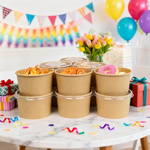 ESSENTIAL 50 Pcs 16oz Paper Ice Cream Cups with Lids - size: 16oz-50 Pcs with Lids