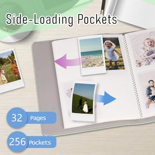 256 Pockets Photo Album for 2x3 Inch Picture, Kpop Photocard, Leather Cover, Photo Album Book Fit for Fujifilm Mini 12/11/9/8/EVO/Link/Liplay Instant Flims (Mint Green) - color: Mint Green, size: 256 Pockets