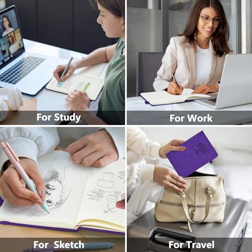 Blank Journal Notebook 5.9"×8.5", Leather Sketchbook,160 Pages Sketch book - color: Purple, size: Blank Page
