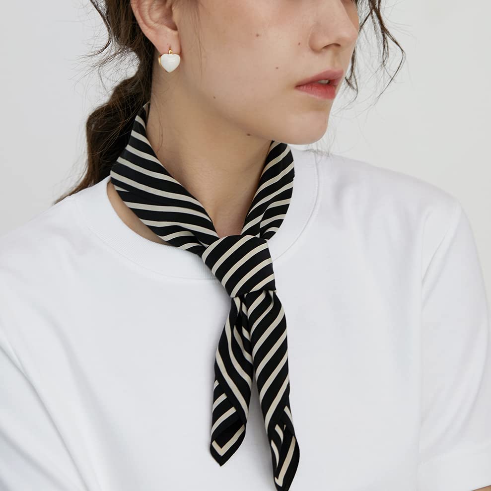 100% Mulberry Silk Scarf - 21" Square Lightweight Neckerchief, Gift Packed - color: Back Stripe