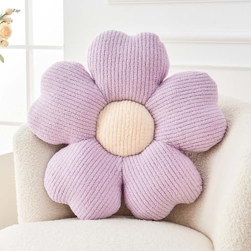 Kcvvcr Flower Throw Pillow, Cute Flower Shaped Pillow Decorative Throw Pillow for Bed Couch, Soft Daisy Pillows Floor Seating Cushion Cushions (14.9 Inch Purple) - color: Purple, size: 14.9 Inch