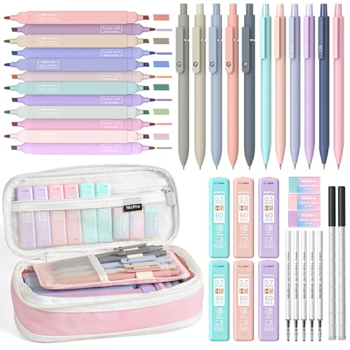Nicpro School Supplies Stationary Set with Pencil Case, 39 PCS Pink - color: Pink, size: 1 count (Pack of 39)