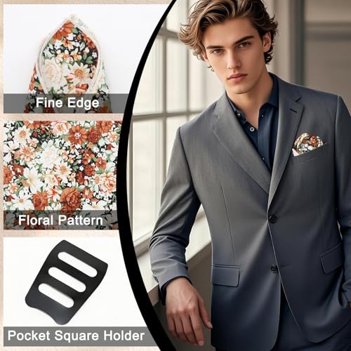 Cotton Floral Handkerchiefs for Men Wedding Evening Daily Work Prom - color: Brown,white,green,black