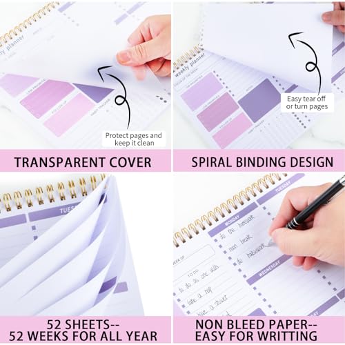 Thboxes Weekly Desk Planner, 8.5x11In To Do List Notepad, 52 Sheets, Purple - color: Purple & White
