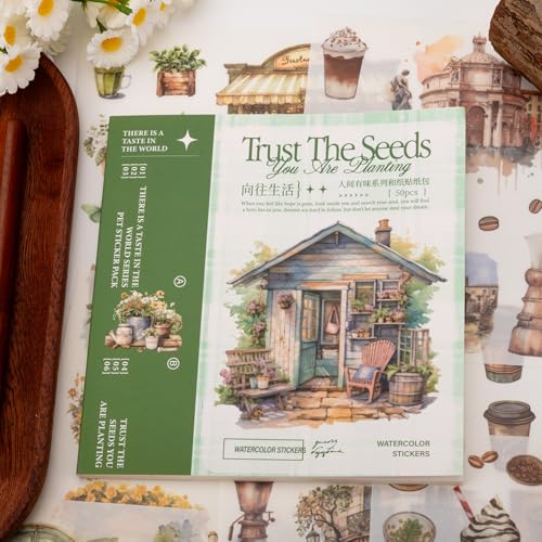 Beautiful Garden Theme Sticker Scrapbooking Supplies for Junk Journal, 50 Sheets Washi Stickers - Vintage Journaling Stickers, Ephemera Sticker Book Pre Cut(TZ-005-005) - color: Yearning for a Better Life