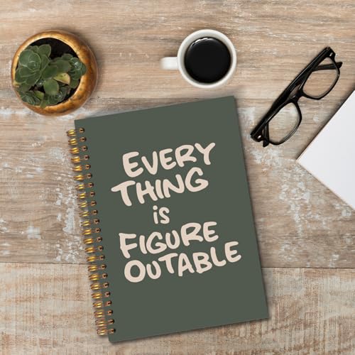 JINYO Everything is Figureoutable Inspirational Notebook, Motivational Journal for Women, Positivity Journal, Retro Green Positive Affirmation Spiral Notebooks 5.5x8.3 Inch - color: white Everything is Figureoutable Notebook