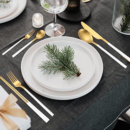 AARainbow 8 Pieces Stainless Steel Flatware Set Portable Reusable Cutlery Set Travel Utensils Set Including Chopsticks Knife Fork Spoon Straws Cleaning Brush Dishwasher Safe (B-White Golden) - color: B-White Golden
