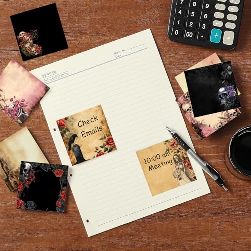 9 Pads Gothic Sticky Notes Set, Black Self-Stick Notepads, Super Adhesive Memo Pads Note Card, Halloween Office Decor Gifts, Desk Accessories for Students, Teacher and School Supplies, 3x3in - color: Gothic