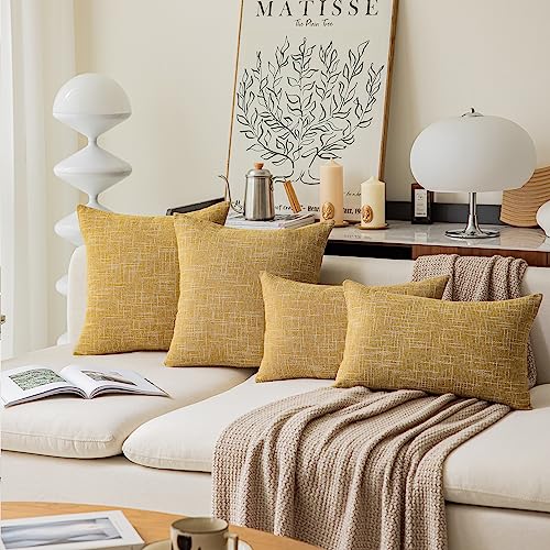 Kevin Textile Throw Cushion Cover Faux Linen Home Decorative Hand Made Pillow Cases for Sofa Use, 16"x16"(2 Pieces, Honey Yellow) - color: Honey Yellow, size: 16" x 16" (Pack of 2)