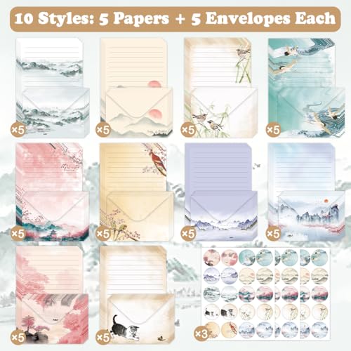FUNCLASS 160 Pcs Ink Wash Stationery Set Letter and Envelopes - color: Ink wash