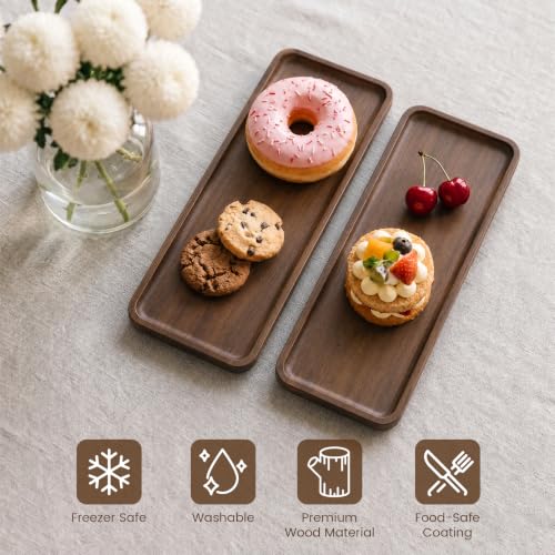 2PCS Small Wood Serving Tray (11.42 x 4.13 Inch), Mini Platter