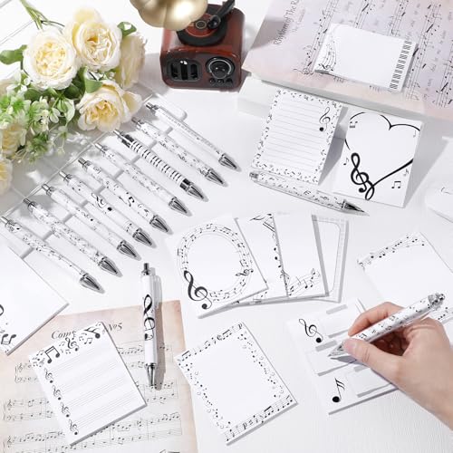 Dispowreath 24 Pcs Music Note Sticky Notes with Pens Themed Party Favors Gifts Cute Notepad Memo Notes Pads Black Ink Ballpoint Pen for Music Lover Christmas Gifts Office School Supplies - style: Music Note