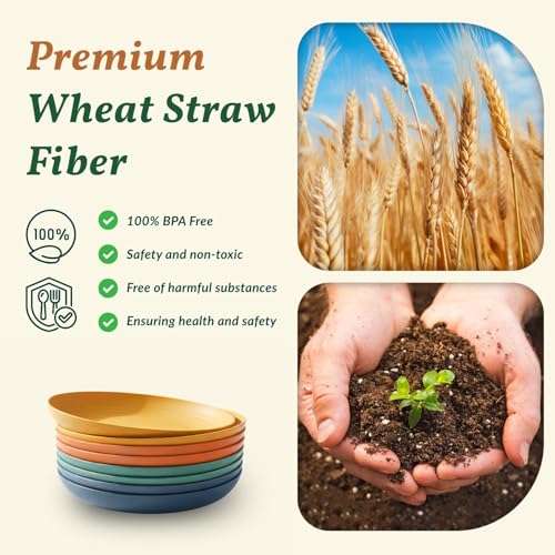 Homienly 10 inch Wheat Straw Dinner Plates Set of 8 - Alternative to Plastic, Microwave & Dishwasher Safe, Unbreakable Kids Plates with 4 Colors (Classic Bright) - color: Classic Bright, size: 10 Inch