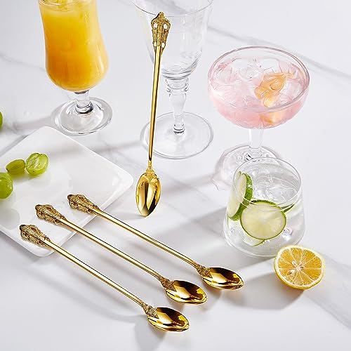 KEAWELL Luxurious 4-Piece 9-Inch Iced Tea Spoon Set (Gold) - color: Gold
