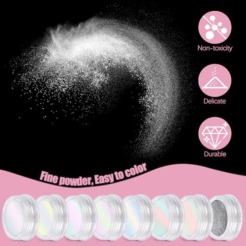 Artdone 8 Jars Chrome Nail Powder Dip Magic White Pearl Kit Silver Mirror - color: 8 Colors Pearl Chrome