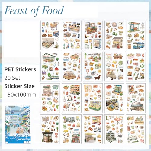 Gourmet Series Sticker Scrapbooking Supplies for Junk Journal, 20 Sheets PET Stickers - color: Gourmet Series