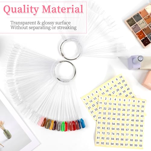 BQAN Nail Swatch Sticks 100 Pcs Clear with Ring & Number Stickers - color: Clear-100PCS