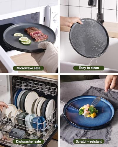 Famiware Star Stoneware Dinnerware Sets for 8, Reactive Glaze Plates, Bowls - color: Matte Dark Charcoal