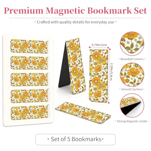 5 Pieces Magnetic Bookmarks, Cute Magnet Bookmark Clips, Colorful Page Markers for Books, Reading Supplies for Book Lovers, Women and Men Cute Orange Yellow Flower - color: Cute Orange Yellow Flower