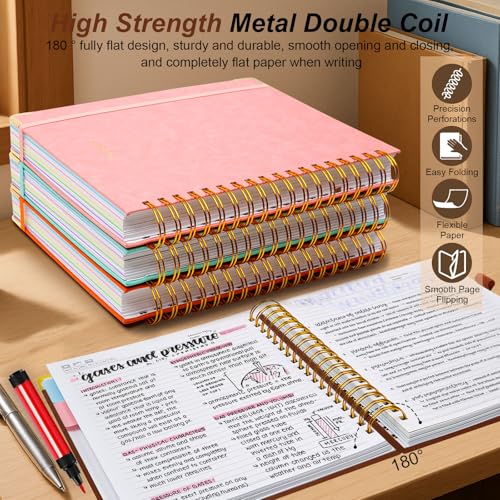Hardcover Spiral Notebook 8.5"x11" Journal Notebook with Tabs and Removable Dividers 300 Pages 5 Subject Notebook College Ruled, Faux Leather Spiral Bound Notebook for Women School Work (Brown) - color: Brown, size: 8.5"x11"(A4)
