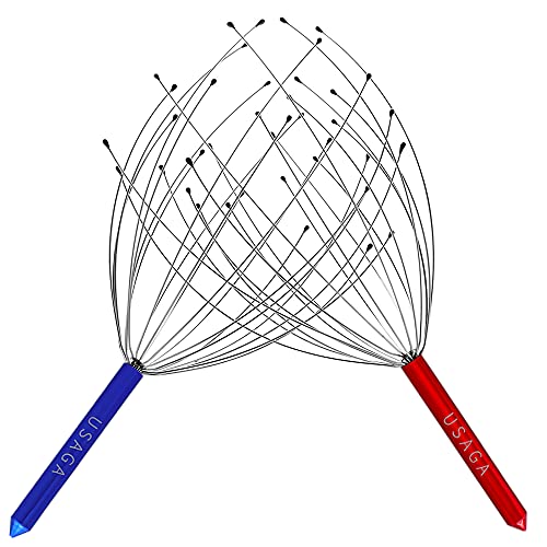 USAGA Head Massager Scalp Massager 20 Fingers Head Scratcher (Red & Blue) - color: Red & Blue